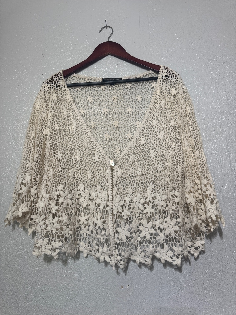 Chris McLaughlin Crochet Lace Floral Cardigan Shrug Cream Plus Size 2X